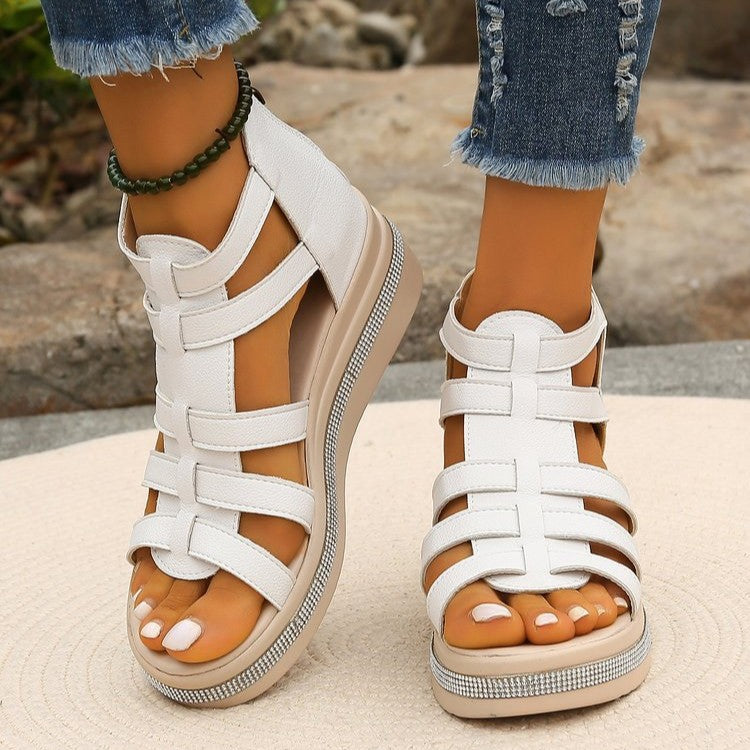 Bootara Women’s Plus Size Roman Zipper Sandals - Adjustable Ankle-Strap Slide Sandals with Height Boost for Summer