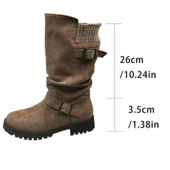 Bootara Women’s RanchWrap Buckle Mid-Calf Suede Boots – Knit Cuff Western-Style Slouchy Shoes (US 5–10.5)