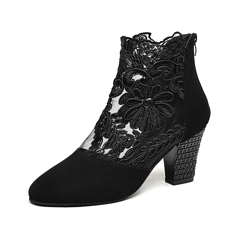 Bootara Women's Filigree Lace Heeled Sandal - Architectural Cutout Mesh Stilettos with Cushion & Extended Sizes (US 5-10.5)