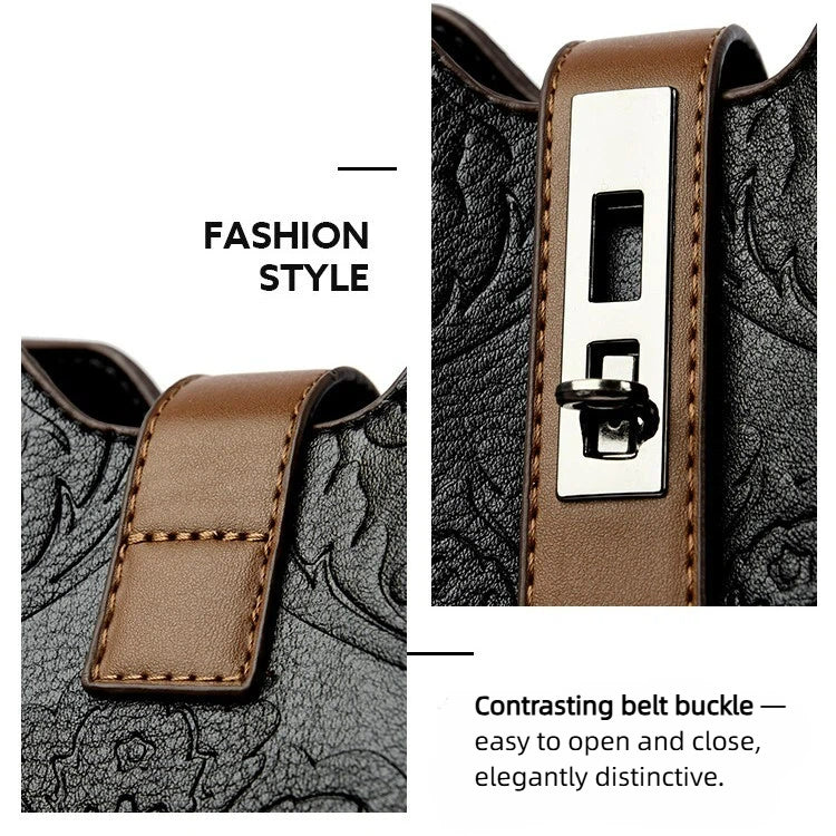 Bootara Women's Heritage Artisan Bucket - Distinctive Hand-Blocked Motifs on Heirloom Leather with Village-to-City Versatility