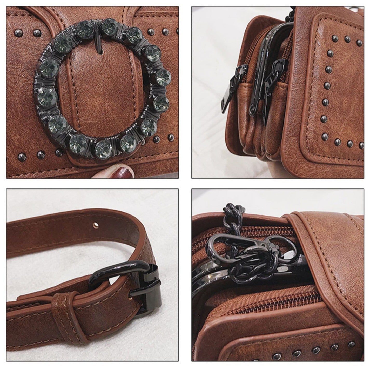 Bootara Women’s Vintage Rhinestone Chain Crossbody Bag - Mini Square Purse with Magnetic Closure