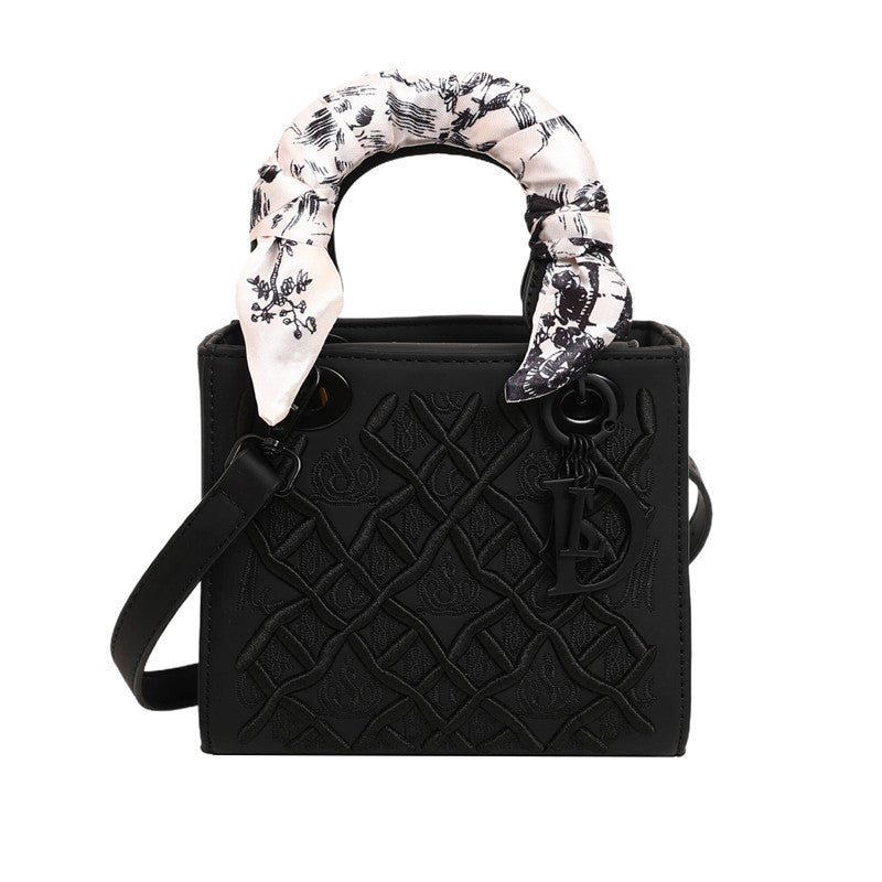 Bootara Women's Artisan-Embroidered Quilted Satchel - Heirloom-Quality Shoulder Bag w/ Detachable Silk Scarf & Convertible Strap, Textured Vegan Leather