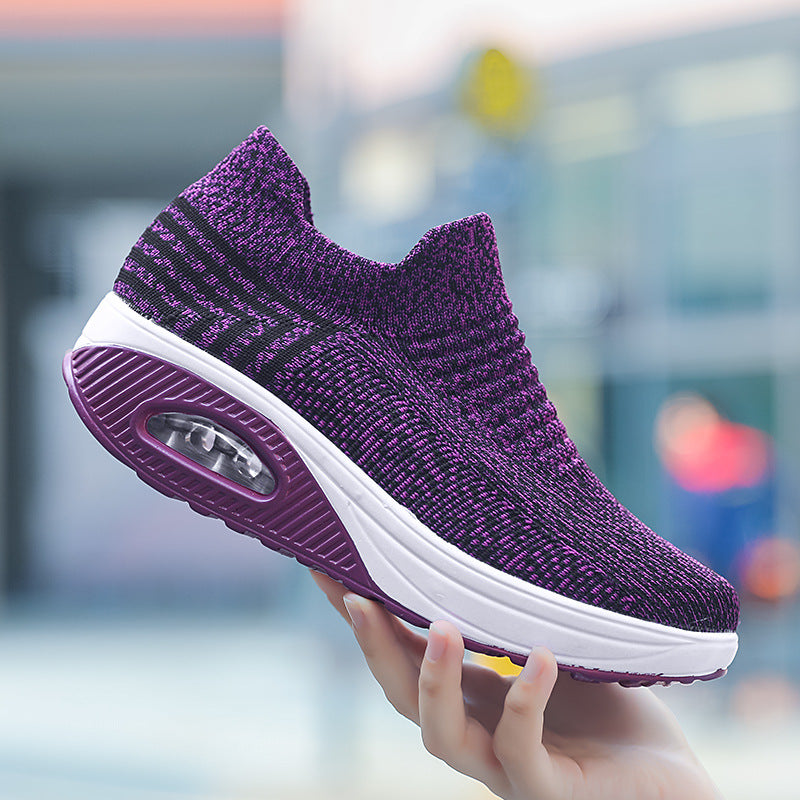 Bootara Women's Plus Size Low-Top Knit Wedge Sneakers - Breathable Round-Toe Height-Increasing Casual Shoes for Spring/Summer