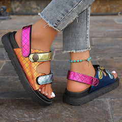 Bootara Women's Eagle-Glow Plus Size Beach Sandals - Bold Platform & Diamond Velcro Strap | Color Burst Design