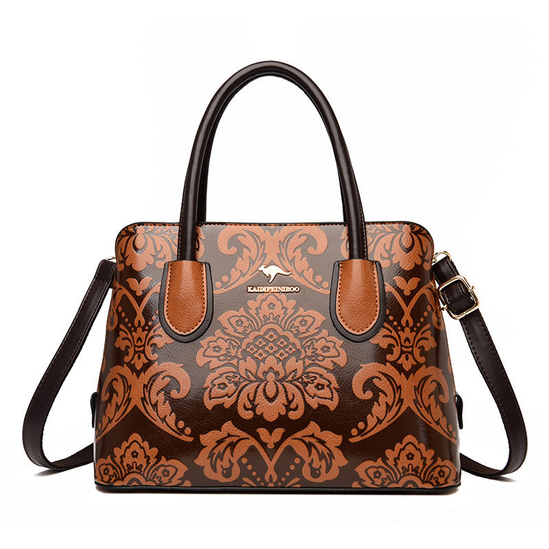 Bootara Women's Gilded Heirloom Satchel - Hand-Tooled Embossed Leather Convertible with Timeless Architecture & Artisan Legacy