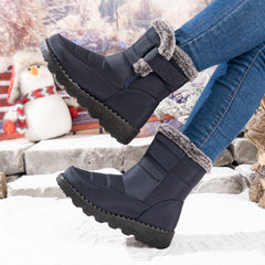 Bootara Women's Mira Waterproof Snow Boots – Plush Faux Fur Cuff with Easy Hook-and-Loop Strap & Lug Sole (US 5–11.5)
