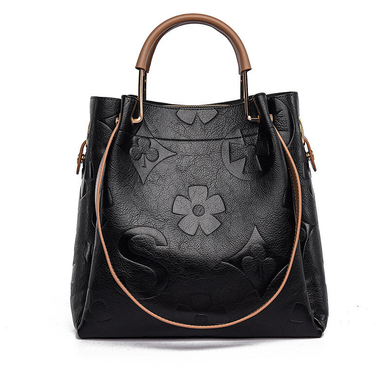 Bootara Women's Grain & Grace Bucket Bag - Vintage Embossed Carryall with Detachable Pouch for Women | Textured Leather Mother-Daughter Tote