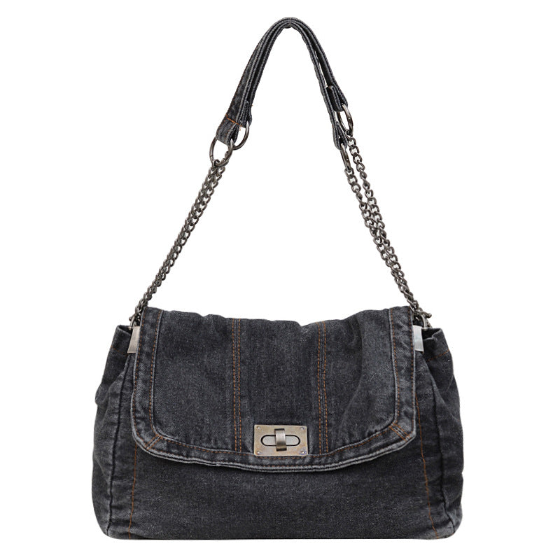 Bootara Women's Vintage Denim Tote Bag – Casual Chain Strap Shoulder Bag with Spacious Compartment Retro Commuter Essentials