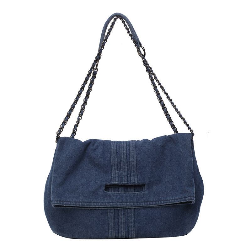 Bootara Women's Vintage Denim Tote Bag with Chain Strap – Structured Large-Capacity Crossbody & Shoulder Bag
