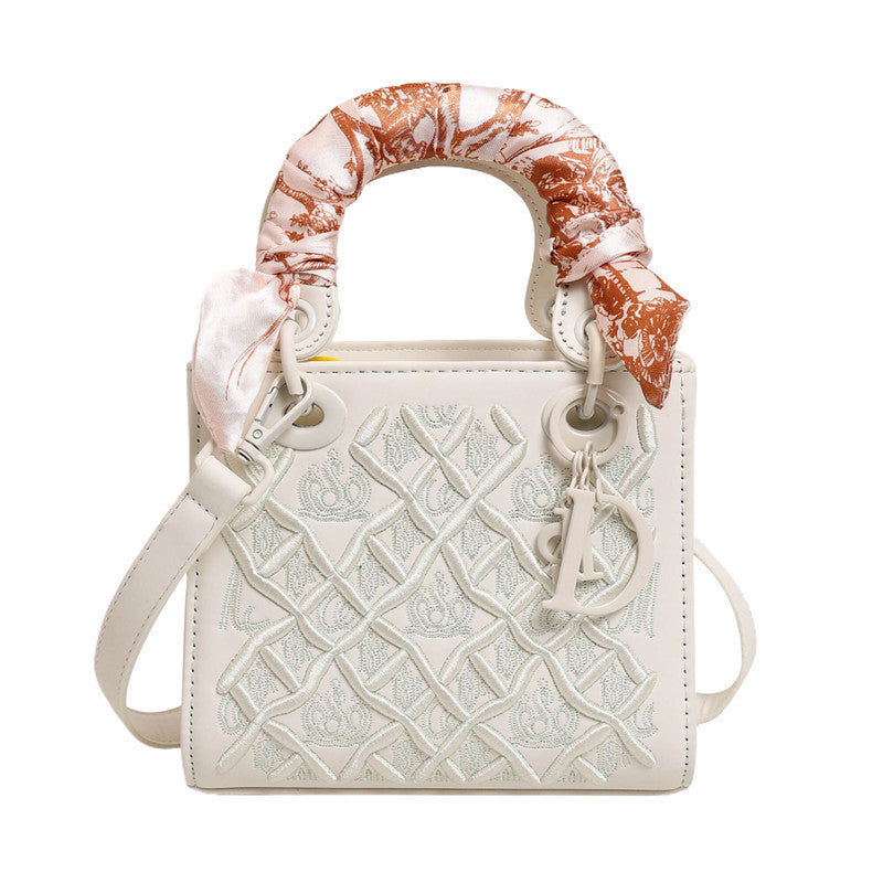 Bootara Women's Artisan-Embroidered Quilted Satchel - Heirloom-Quality Shoulder Bag w/ Detachable Silk Scarf & Convertible Strap, Textured Vegan Leather