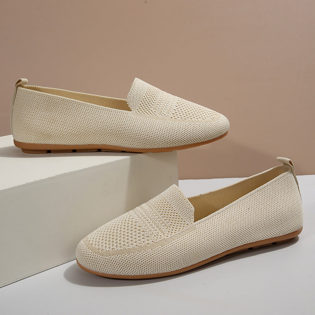 Bootara Women's Wide Width Casual Flat Slip On Shoes Breathable Knit Low Cut Soft Sole Comfort