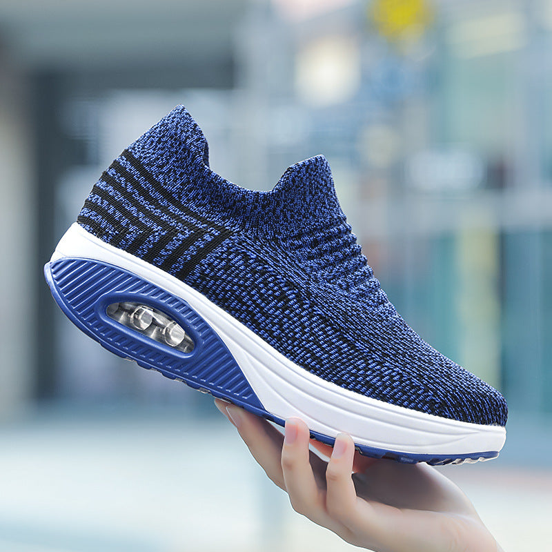 Bootara Women's Plus Size Low-Top Knit Wedge Sneakers - Breathable Round-Toe Height-Increasing Casual Shoes for Spring/Summer
