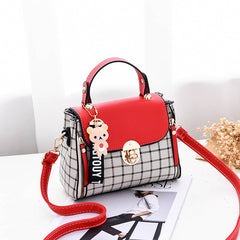 Bootara Women's Tartan-Trim Mini Crossbody - 3-Way Convertible Bag w/ Color-Block & Enamel Charms, Textured PU Small Purse