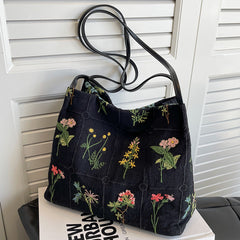 Bootara Women's Atelier Bloom Bucket — Artisan-Embroidered Canvas Commuter Tote with Structured Base & Dual Carry
