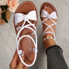 Bootara Women's Vela Bow Flat Sandals – Soft Sole Elastic Strap Summer Sandals (US 5–10.5)