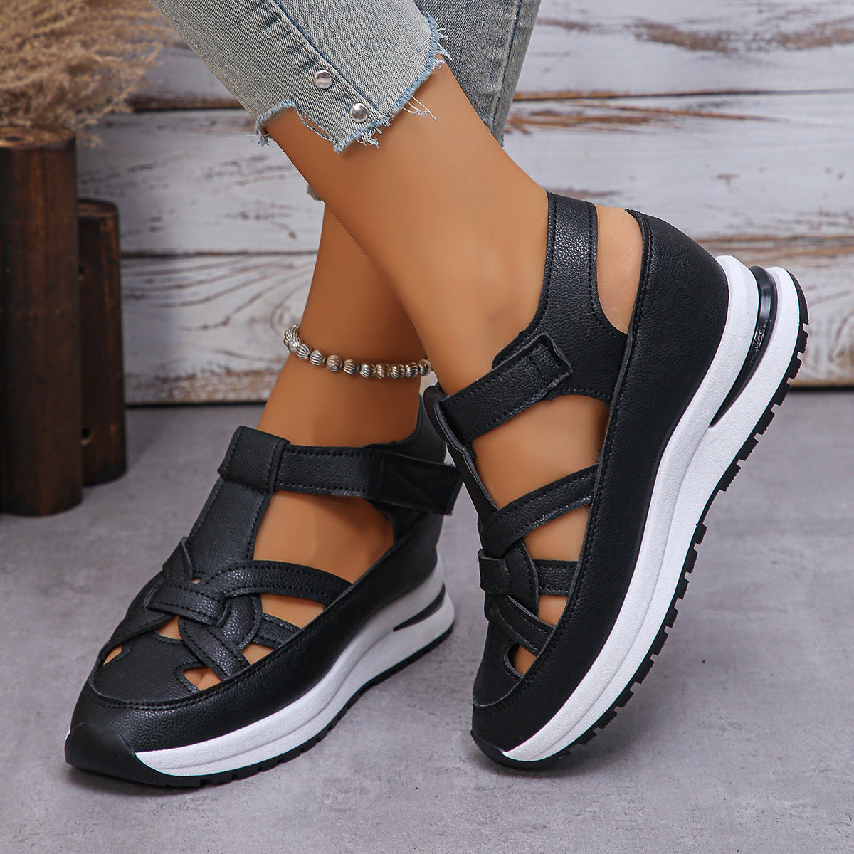 Bootara Women's Plus Size Comfort Chunky Gladiator Sandals - Wide Fit Adjustable Roman Style with Airflow Holes