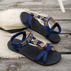 Bootara Women's Calyelle Boho Charm Sandals – Smocked Ankle Strap Flat Resort Shoes (US 5–10.5)