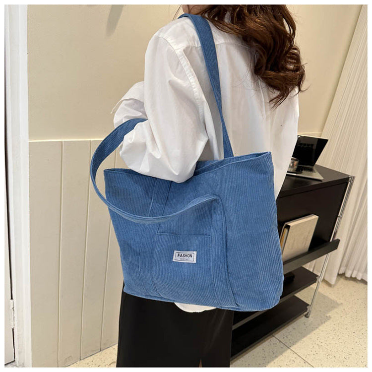 Bootara Women's Corduroy Tote Bag | Stylish & Minimalist Large-Capacity Shoulder Bag for Commuting