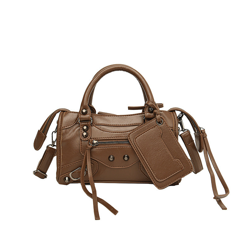 Bootara Women's Vintage Edge Satchel – Artisan Studded Motorcycle Bag with Convertible Crossbody Strap