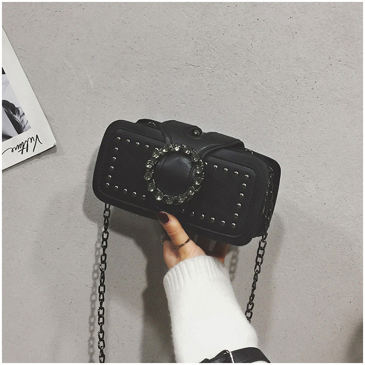 Bootara Women’s Vintage Rhinestone Chain Crossbody Bag - Mini Square Purse with Magnetic Closure