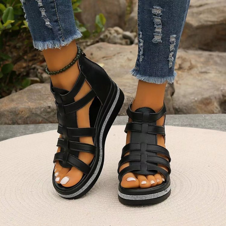 Bootara Women’s Plus Size Roman Zipper Sandals - Adjustable Ankle-Strap Slide Sandals with Height Boost for Summer