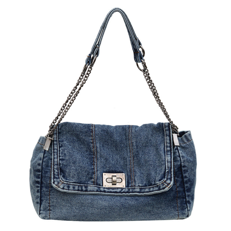Bootara Women's Vintage Denim Tote Bag – Casual Chain Strap Shoulder Bag with Spacious Compartment Retro Commuter Essentials