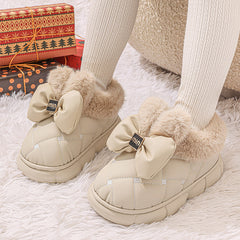 Bootara Women's Mabel Quilted Bow Winter Mules – Fuzzy-Lined Waterproof Slip-On Shoes (US 3.5–8.5)