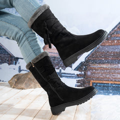 Bootara Women's Marlowe Fleece-Lined Mid-Calf Snow Boots – Lace-Up Winter Boots with Side Zip & Faux Fur Trim (US 5–10.5)
