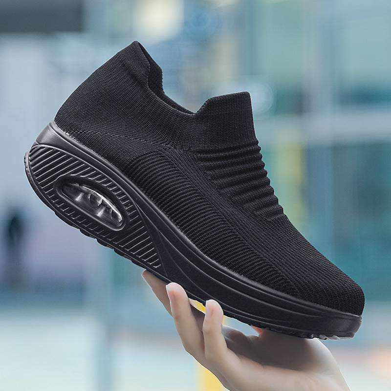 Bootara Women's Plus Size Low-Top Knit Wedge Sneakers - Breathable Round-Toe Height-Increasing Casual Shoes for Spring/Summer