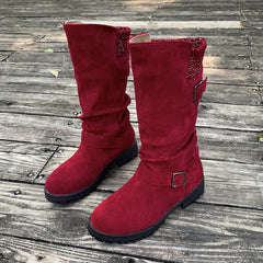Bootara Women’s RanchWrap Buckle Mid-Calf Suede Boots – Knit Cuff Western-Style Slouchy Shoes (US 5–10.5)