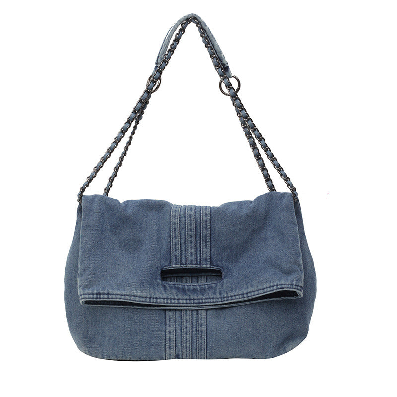 Bootara Women's Vintage Denim Tote Bag with Chain Strap – Structured Large-Capacity Crossbody & Shoulder Bag