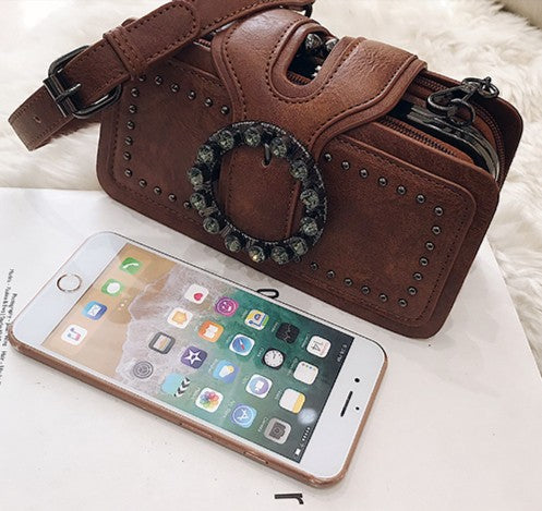 Bootara Women’s Vintage Rhinestone Chain Crossbody Bag - Mini Square Purse with Magnetic Closure