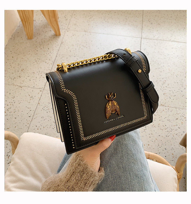 Bootara Women's Artisan-Crafted Distressed Crossbody Bag Small Box Purse with Stitched Rivets & Antique Gold Chain | Y2K Grunge Revival
