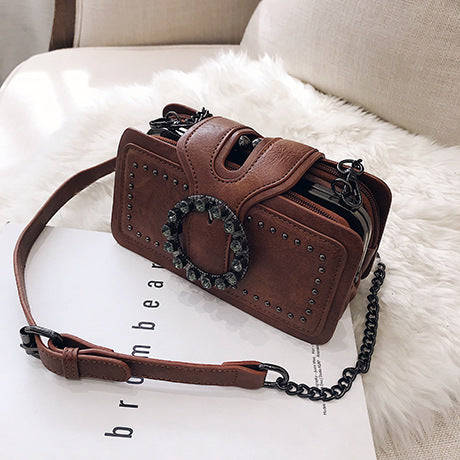 Bootara Women’s Vintage Rhinestone Chain Crossbody Bag - Mini Square Purse with Magnetic Closure