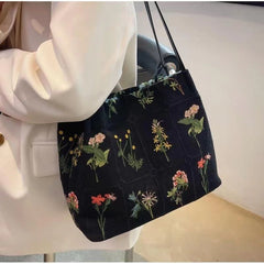 Bootara Women's Atelier Bloom Bucket — Artisan-Embroidered Canvas Commuter Tote with Structured Base & Dual Carry
