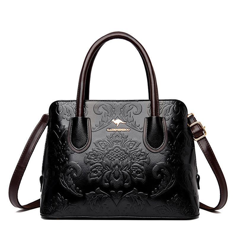 Bootara Women's Gilded Heirloom Satchel - Hand-Tooled Embossed Leather Convertible with Timeless Architecture & Artisan Legacy