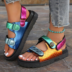 Bootara Women's Eagle-Glow Plus Size Beach Sandals - Bold Platform & Diamond Velcro Strap | Color Burst Design