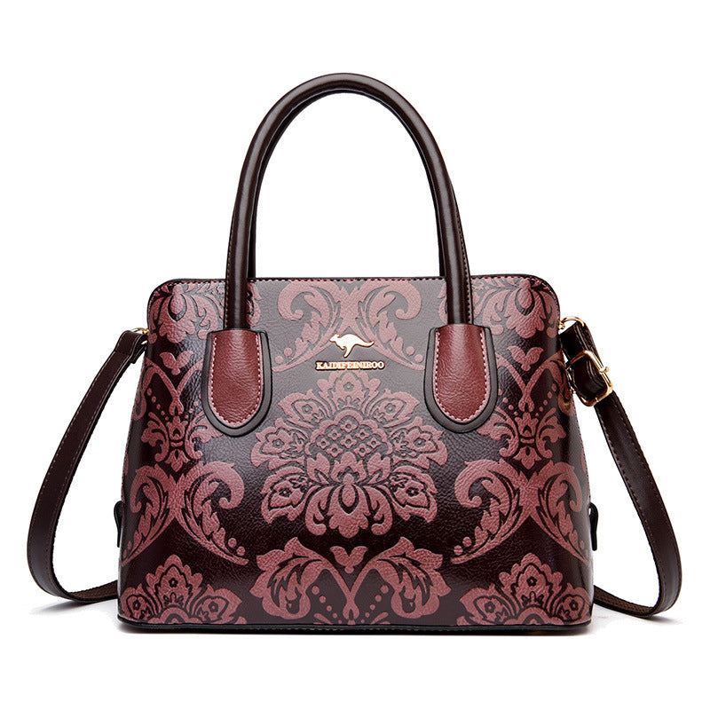 Bootara Women's Gilded Heirloom Satchel - Hand-Tooled Embossed Leather Convertible with Timeless Architecture & Artisan Legacy