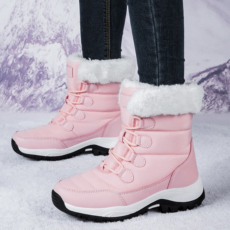 Bootara Women's Thermal Winter Hiking Boots - High-Cut Fleece Lined Snow Boots (Pink, White & Black - US 5-10)