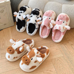 Bootara Women's Bessie Cow Plush Slippers – Cute Cow Face Winter House Shoes with Non-Slip Sole (US 5–11)