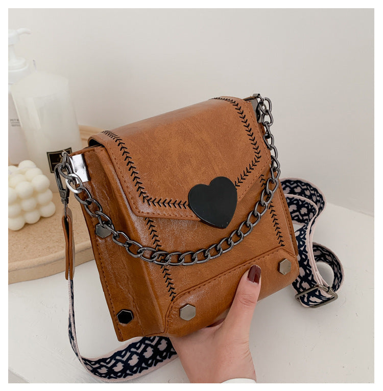 Bootara Women's Small Bag Trendy Versatile Textured Crossbody Bag with Wide Shoulder Strap and Fashionable Single Shoulder Small Square Bag