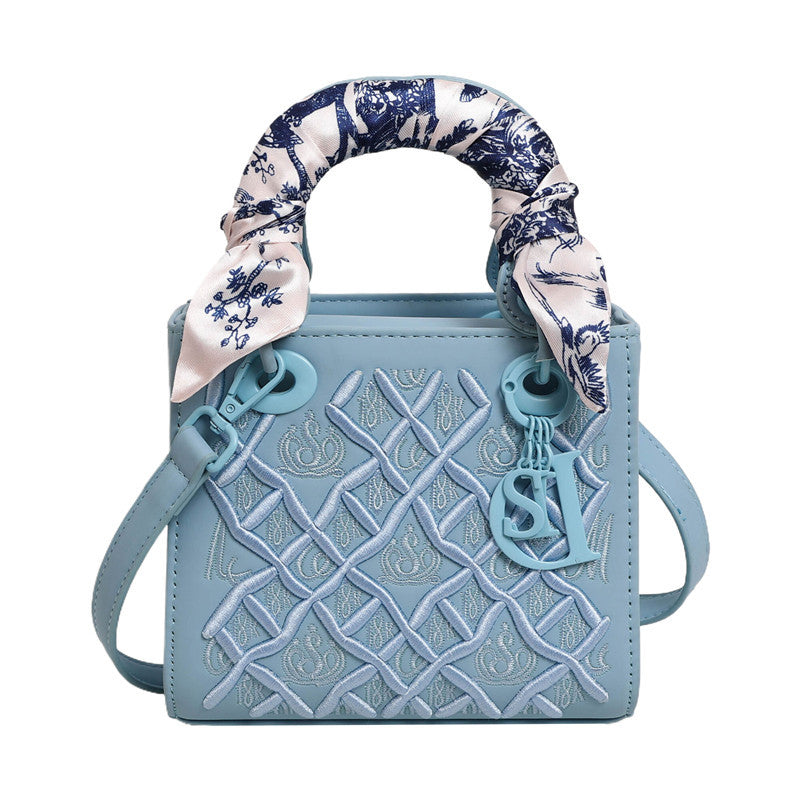 Bootara Women's Artisan-Embroidered Quilted Satchel - Heirloom-Quality Shoulder Bag w/ Detachable Silk Scarf & Convertible Strap, Textured Vegan Leather