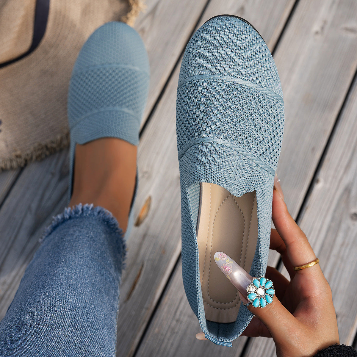 Bootara Women's Avielle Knit Flats – Lightweight Round-Toe Slip-On Shoes (US 5–10.5)