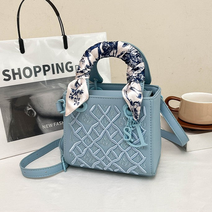 Bootara Women's Artisan-Embroidered Quilted Satchel - Heirloom-Quality Shoulder Bag w/ Detachable Silk Scarf & Convertible Strap, Textured Vegan Leather