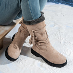 Bootara Women's Marlowe Fleece-Lined Mid-Calf Snow Boots – Lace-Up Winter Boots with Side Zip & Faux Fur Trim (US 5–10.5)