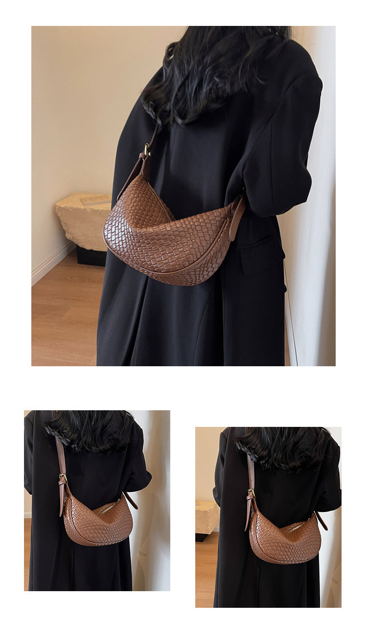 Bootara Women's Riviera Bias-Weave Crescent - Convertible Shoulder to Crossbody in French-Inspired Grain