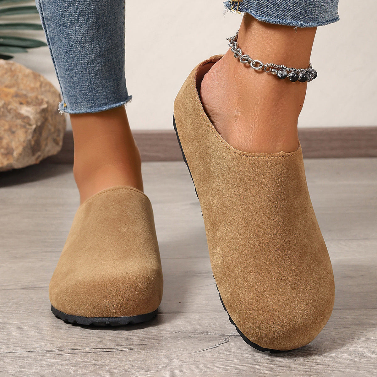 Bootara Women's Plus Size Suede Mules Casual Slip-On Closed-Toe Spring Loafers Anti-Slip Backless Slippers