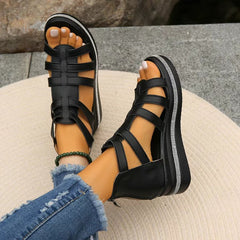 Bootara Women’s Plus Size Roman Zipper Sandals - Adjustable Ankle-Strap Slide Sandals with Height Boost for Summer