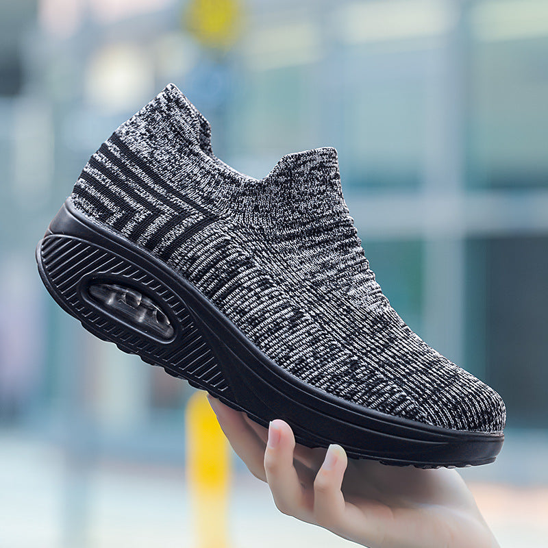 Bootara Women's Plus Size Low-Top Knit Wedge Sneakers - Breathable Round-Toe Height-Increasing Casual Shoes for Spring/Summer