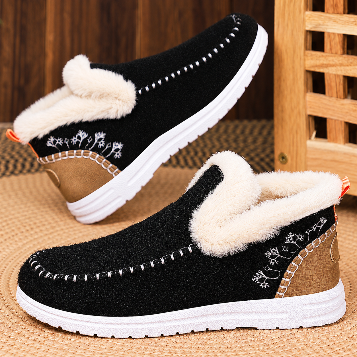Bootara Wrenvale Black faux fur lined moccasins